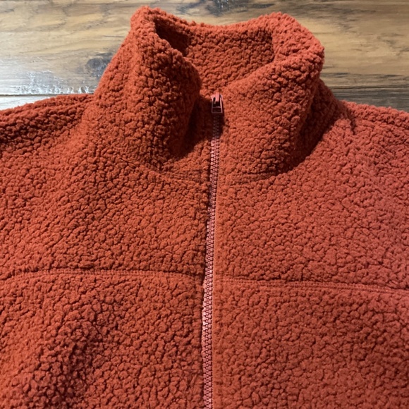 New Old Navy Sherpa fleece zip up funnel neck rust burnt orange size XS - Picture 9 of 12